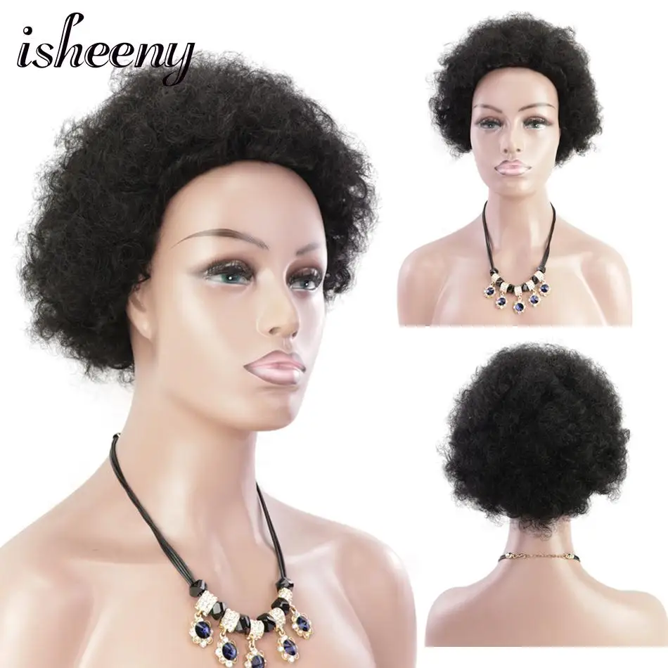 

Isheeny Afro Puff Kinky Curl Remy Human Hair Wig Short Brazilian Spiral Curly Non Lace Hair For Women