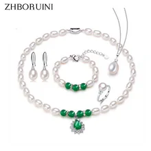 Мода zhboruini ожерелье жемчужный ювелирный набор натуральный пресноводный жемчуг 925 серебро браслет серьги кулон для женщин