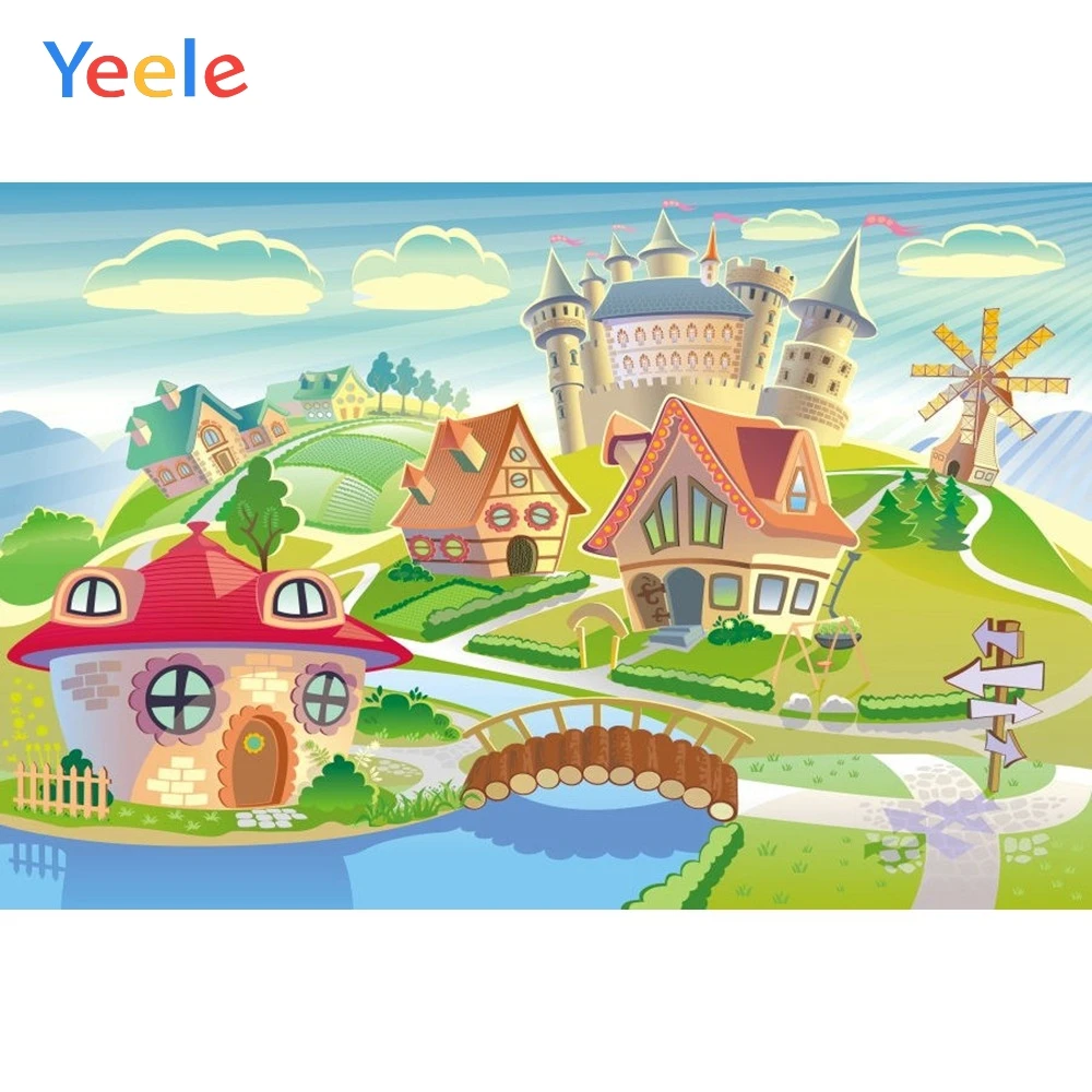 Birthday Party Background Castle Garden Water Photography Cartoon Backdrops Wall Kids Photographic Photo Studio Custom Props | Электроника
