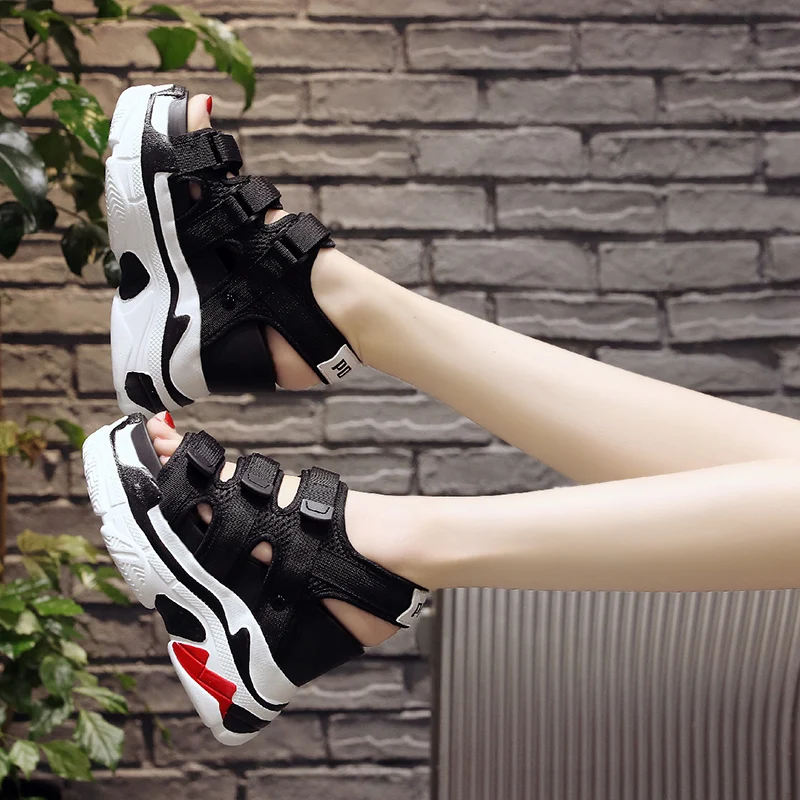 SWYIVY/римские сандалии; женская обувь; коллекция года; женская модная обувь на платформе; босоножки на танкетке 12 см в стиле ретро; женские сандалии-гладиаторы - Цвет: Черный