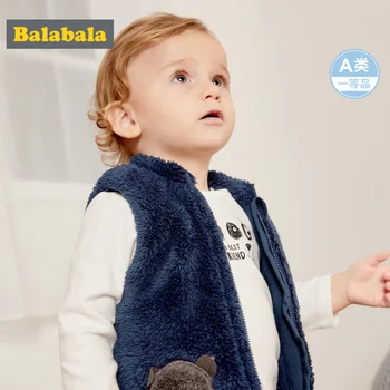 

Balabala Infant Baby Coral Fleece Vest 100% Cotton Lined with Baseball Collar Newborn Baby Boy Girl Padded Vest with Zip Winter