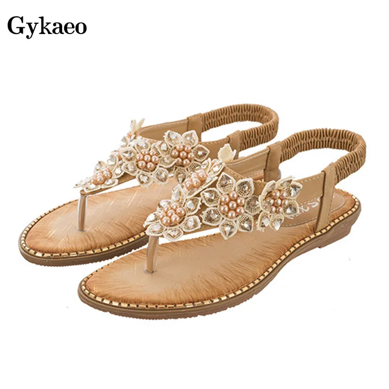 

Gykaeo Summer 2019 Bohemian Wind Drill Flower Round Toe Sandals Women Fashion Soft Bottom Summer Shoes Chaussures Femme 41 42