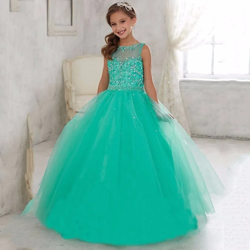 Ball Gown Flower Girls Dresses For Wedding Gown Tulle Mother Daughter Gowns Ankle-Length Hand Make Party Gown Dress for Kids