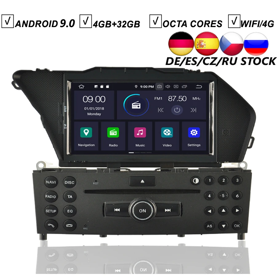 

Android 9.0 Car DVD GPS Player For Mercedes Benz GLK-Class X204 GLK300 GLK350 Octa 8 Core 4G RAM 32G ROM Radio BT Wifi MAP DAB+