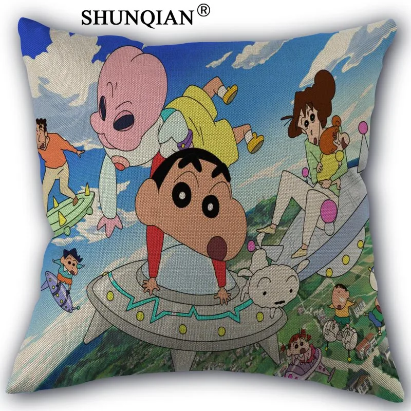 

crayon shin chan Linen Cotton Pillow Covers Printed Square Home Decorative No Core Pillowcase 45x45cm one side
