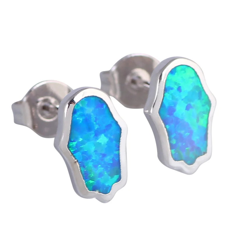 

Party Jewelry silver jewelry Blue Opal Earrings stud Earrings womens Fashion Jewelry E384