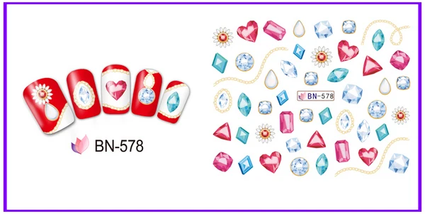 UPRETTEGO 12 упаковок/lot дизайн ногтей Красота воды Наклейка ползунок наклейки для ногтей JEWLRY алмаз губы палку драгоценный камень поцелуй BN577-588