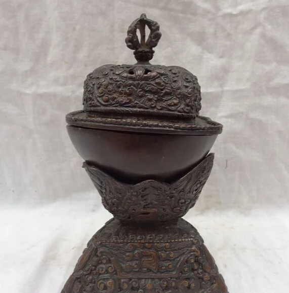 

JP S0114 8" Chinese Bronze Buddhism Stupa Statue Tibet Censer Protect Vajra Box Set (B0413)