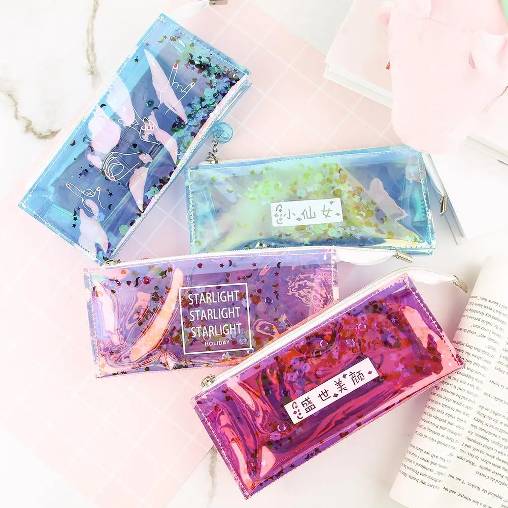 

1pc Fashion Laser Quicksand Sequins Pen Bag Kawaii Stationery Kids Girls Gift Portable School Pencil Case Cosmetic Bags