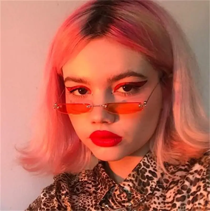 

2018 new sunglasses ladies retro rimless square sunglasses small men vintage clear lens sun glasses Metal frame shades glasses