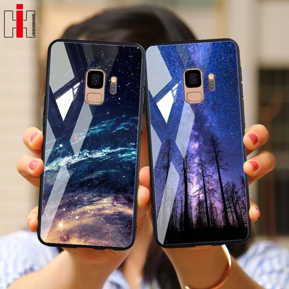 Hisomone Case For Samsung Galaxy S9 Plus Back Cover Star Tempered Glass Phone + Note 8 9 Luxury Pattern |
