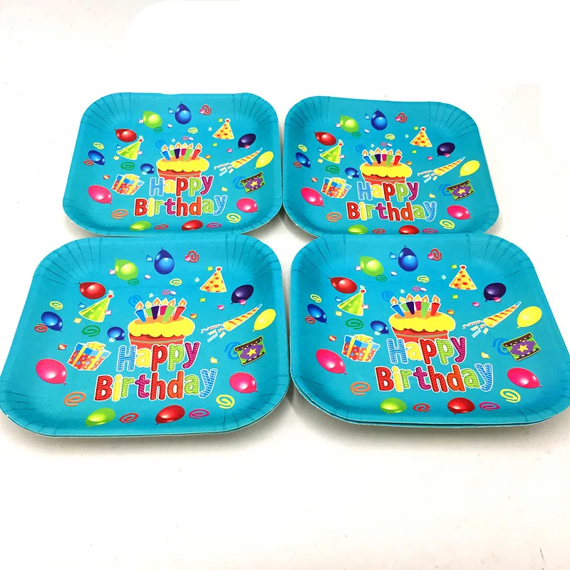 10pcs/lot happy birthday square paper plates dishes kids birthday party plates happy birthday