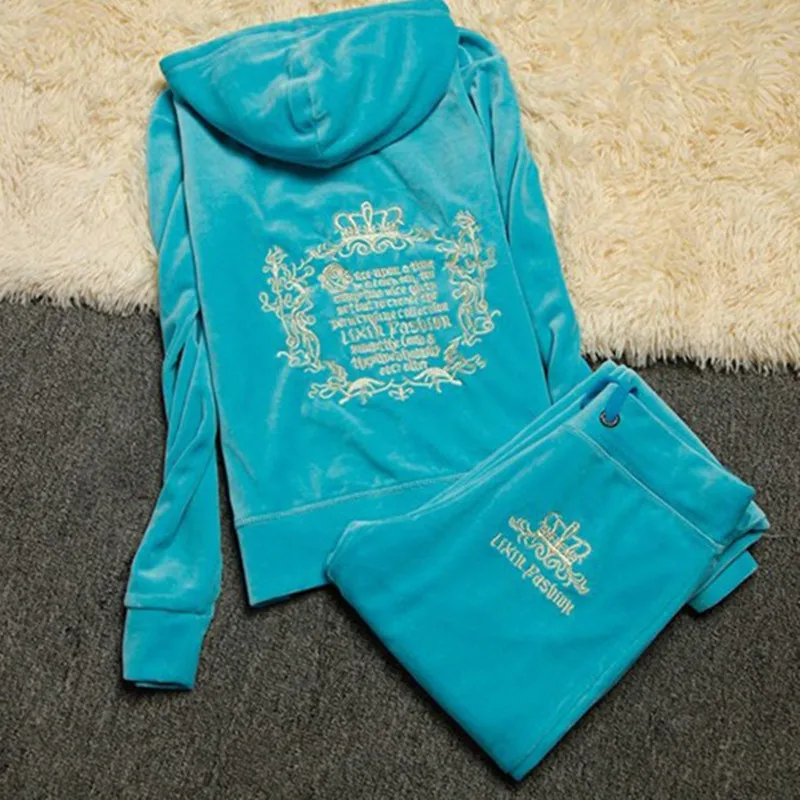 

Spring /Fall /2019 Women'S Brand Velvet Fabric Tracksuits Velour Suit Women Track Suit Hoodies And Pants sapphire