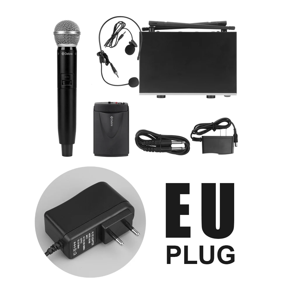 EU1handheld1bodypack Debra аудио D-120 2 канала с ручной или петличный и гарнитура микрофон UHF беспроводной микрофон системы с XLR для караоке - Цвет: EU1handheld1bodypack
