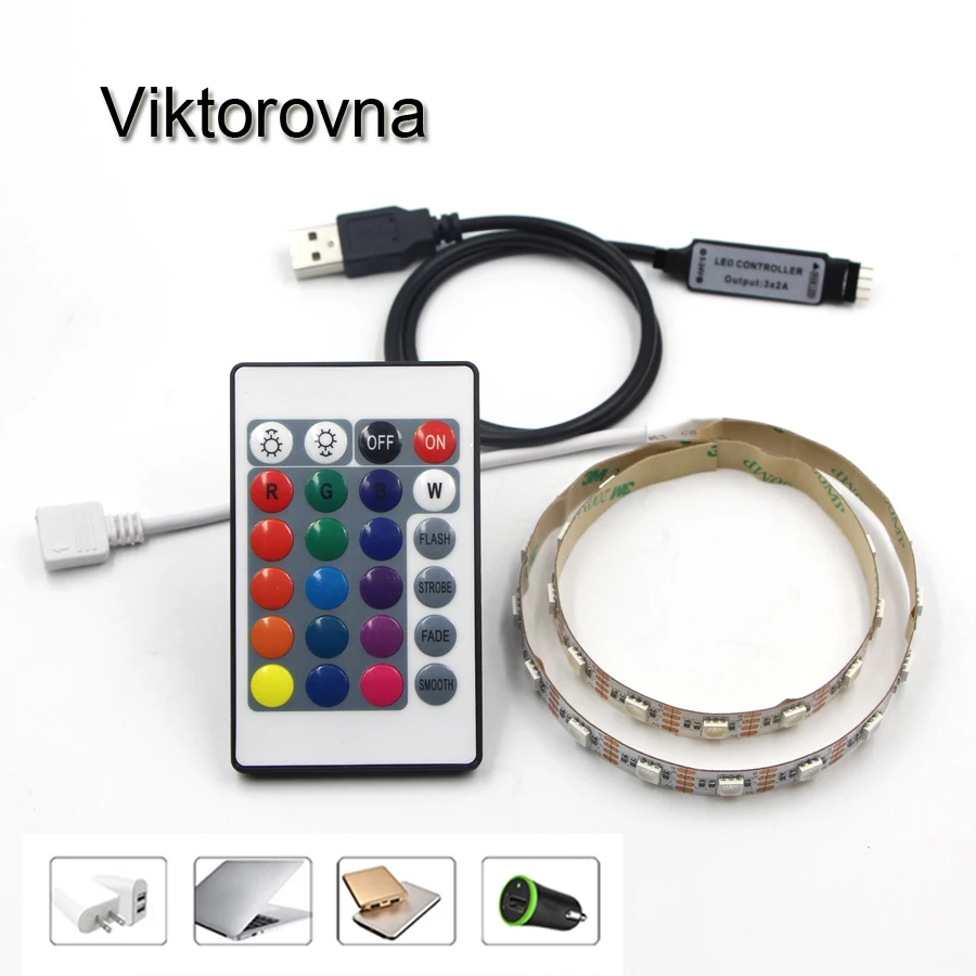 

Modern USB Powered 5V RGB LED Strip light 60leds/m 5050 SMD Colour Changing remote Tape For Background TV PC Back Mood Lighting