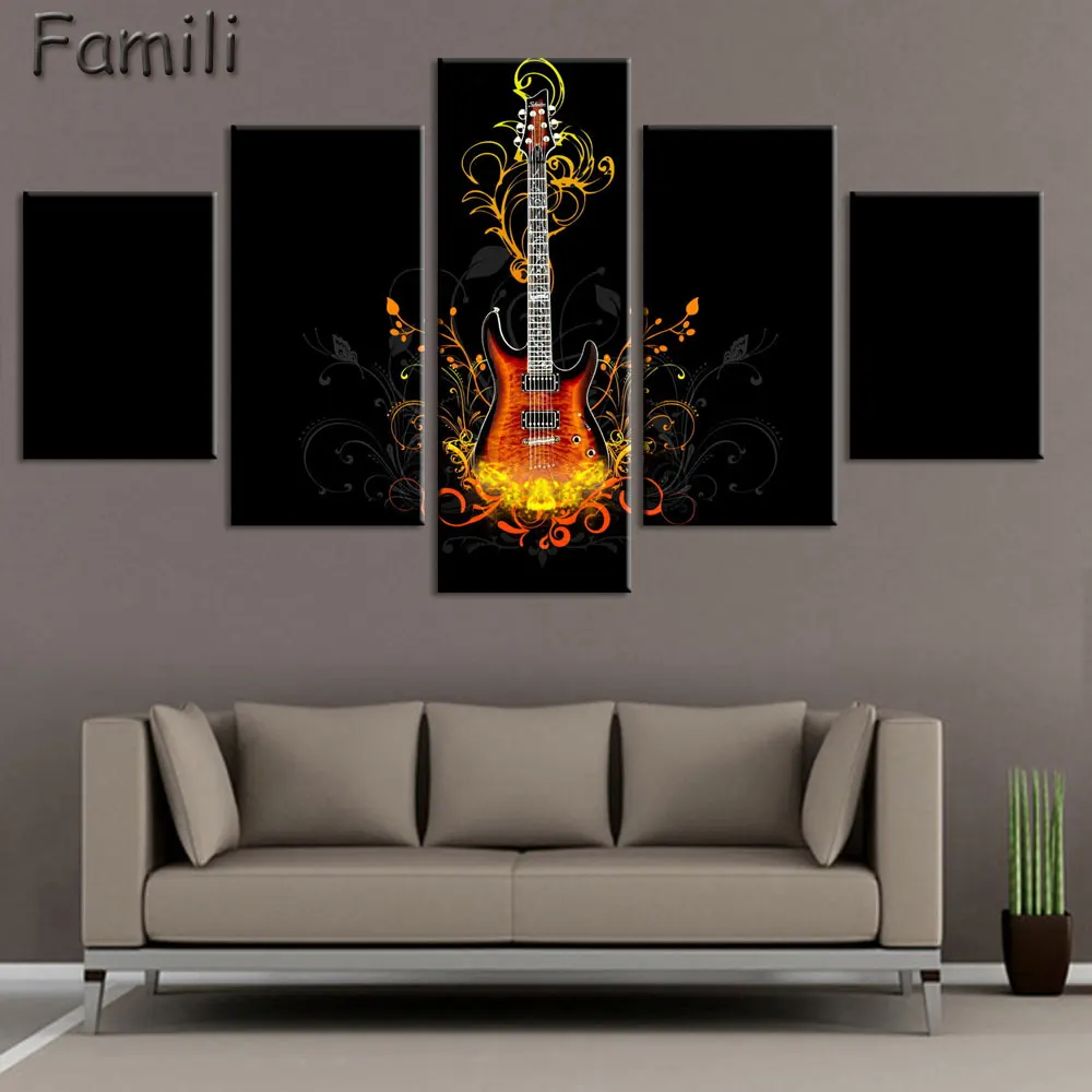 

5 Pieces Canvas Art Painting Printed Abstract guitar Wall Art Print Canvas Painting Home Decor For Living Room