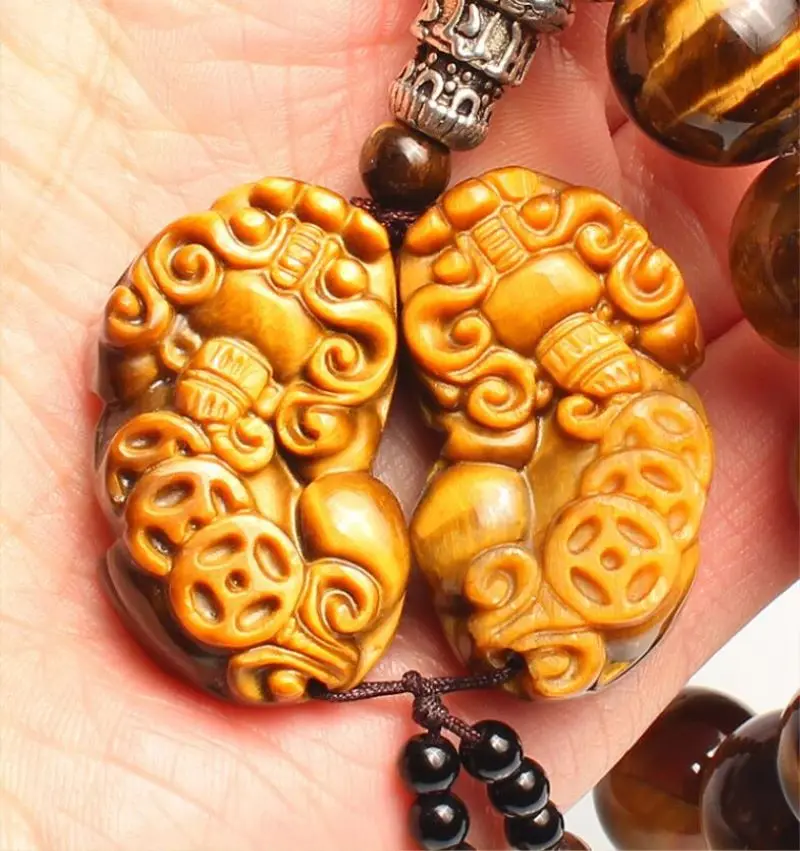 Car Ornament Natural Tiger Eye Stone Car Gear Bead Pendant Interior Gear Beads Peace Symbol Chinese Style Auto Decor Accessories