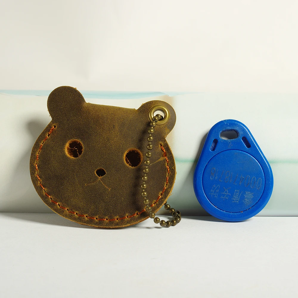 

Crazy Horse Skin Creative Personality Key Wallets Genuine Leather Cartoon Cute Bag RFID Tag Card Sticker Key Fob Token Ring Set