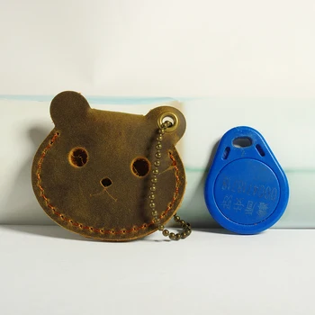 

Crazy Horse Skin Creative Personality Key Wallets Genuine Leather Cartoon Cute Bag RFID Tag Card Sticker Key Fob Token Ring Set