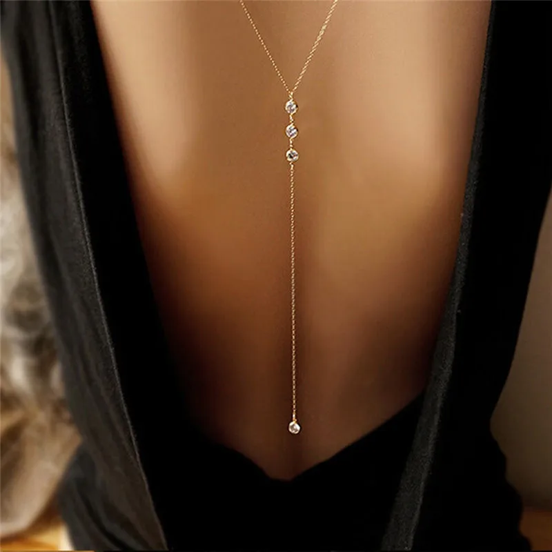 Модное сексуальное Золотое Серебряное ожерелье s для женщин летнее платье одежда кроссовер цепочка со стразами ожерелье ювелирные изделия