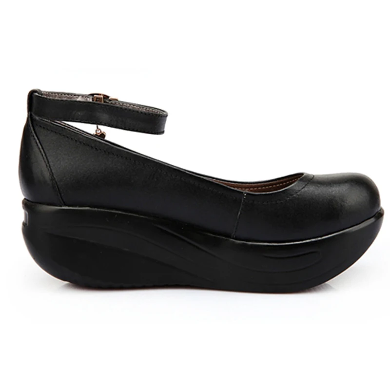 LIN KING/Демисезонная женская обувь для танцев; черные кожаные ботильоны на танкетке; удобная обувь на толстой подошве, увеличивающая рост; большие размеры