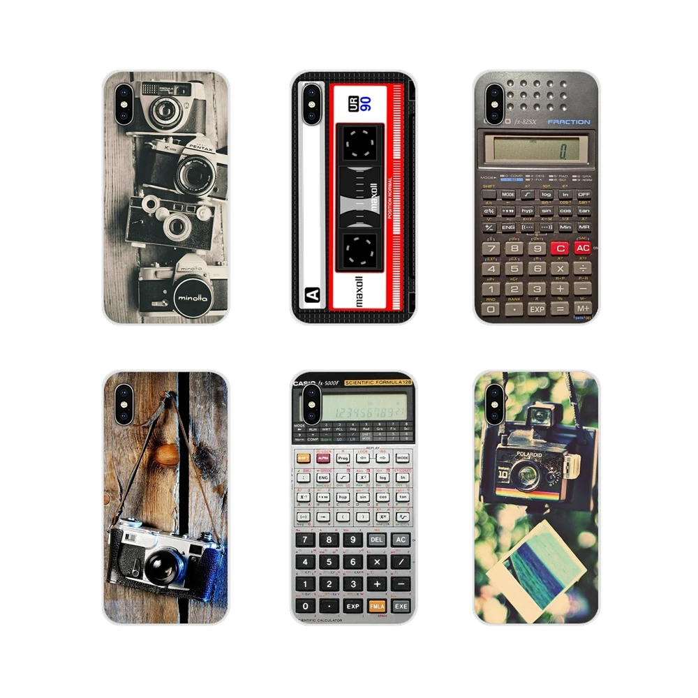 

For Samsung A10 A30 A40 A50 A60 A70 Galaxy S2 Note 2 3 Grand Core Prime Clear Case Design Retro Camera Cassette Tapes Calculator