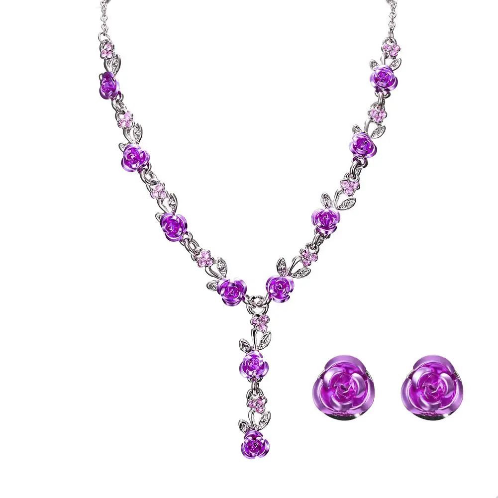 2Pcs/Set Female Fashion Acrylic Rose Pendant Stud Earrings Necklace Women Statement Party Wedding Jewelry Gift indian | Украшения и