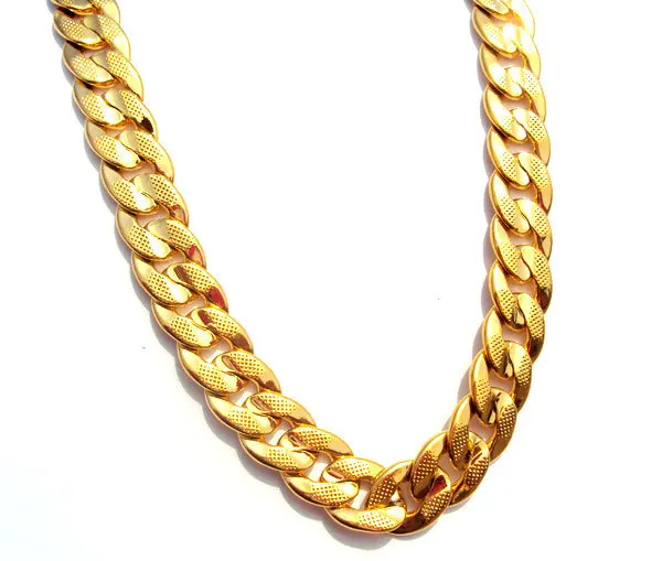 

Classics REAL 14 K Solid Gold FINISH two-sided sequence sand Cuban Link Chain Necklace 60 CM