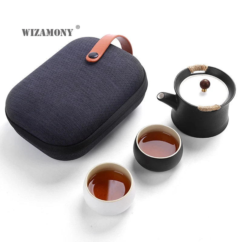 

WIZAMONY Travel Bag Chinese Kung Fu Tea set gaiwan teapot teacups fair mug tea sets white ceramic fot gift puer Drinkware