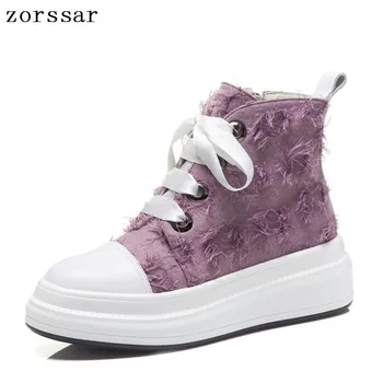 

{Zorssar} women winter shoes Ankle Boots cotton fabric Lace-up Platform Booties Ladies flat boots Fashion young woman shoes