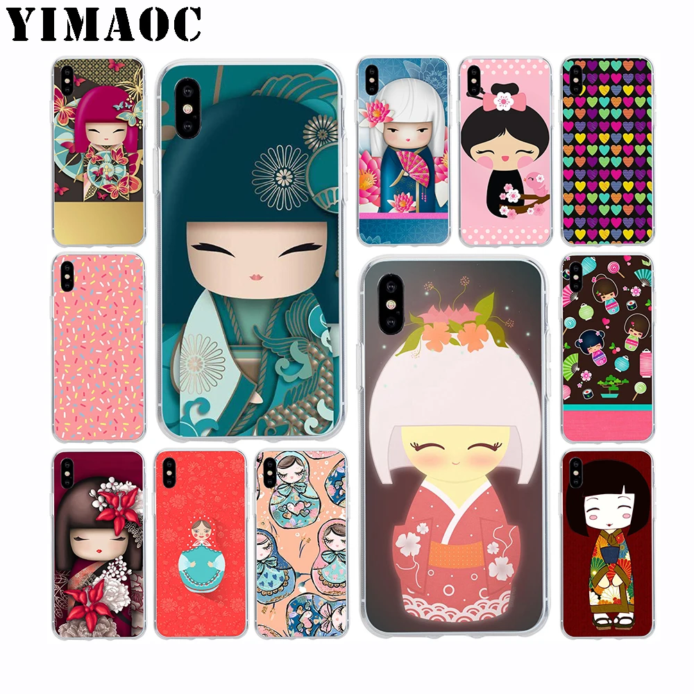 

YIMAOC Cute Kokeshi Doll Soft TPU Silicone Case for Apple Iphone Xr Xs Max X 10 8 Plus 7 6S 6 Plus SE 5S 5 7Plus 8Plus Cover