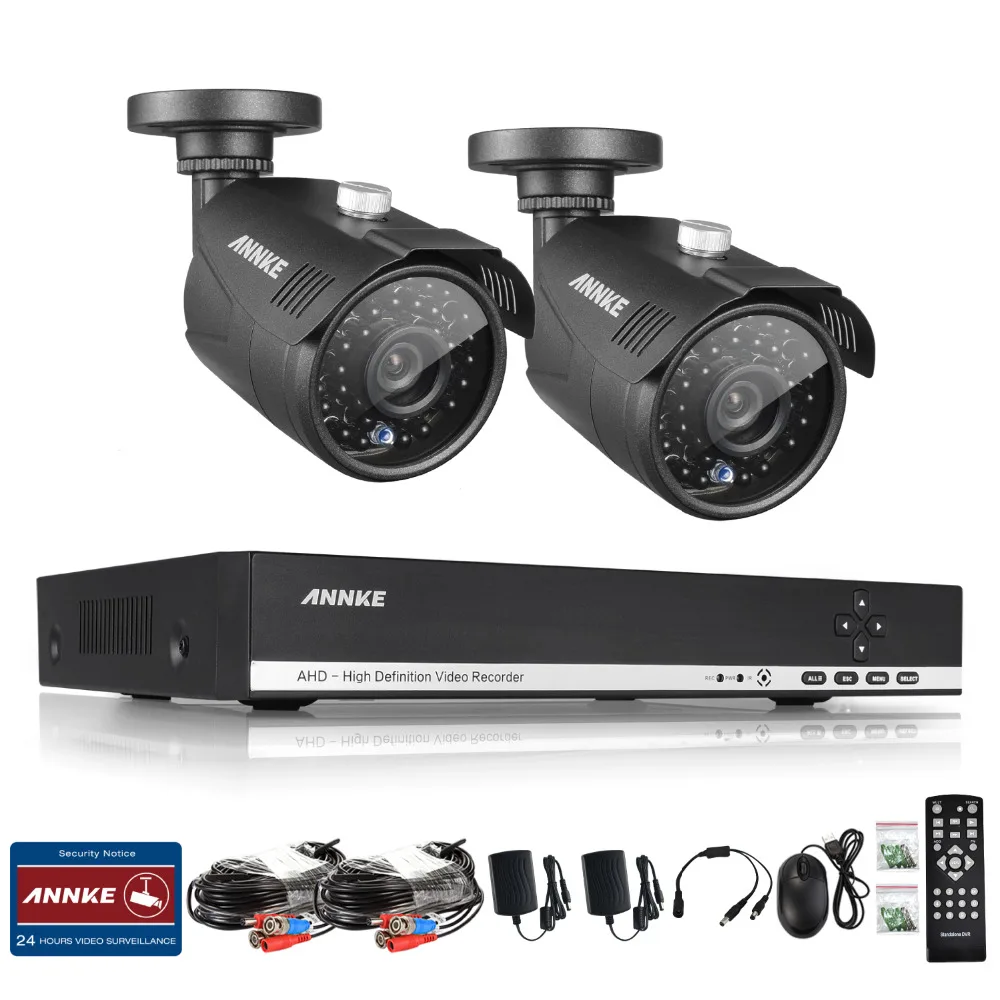  ANNKE HD 4 Channel 1080N  960P 1.3 mp DVR 2 Outdoor CCTV Home Security Camera System Kit 