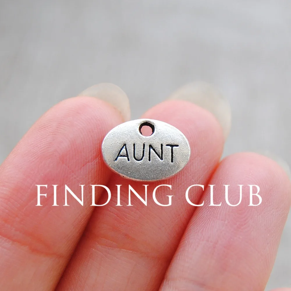 

50 pcs 12x9mm Antique Silver Letter "Aunt" word pendant Charms Metal Bracelet Necklace Jewelry Findings A716