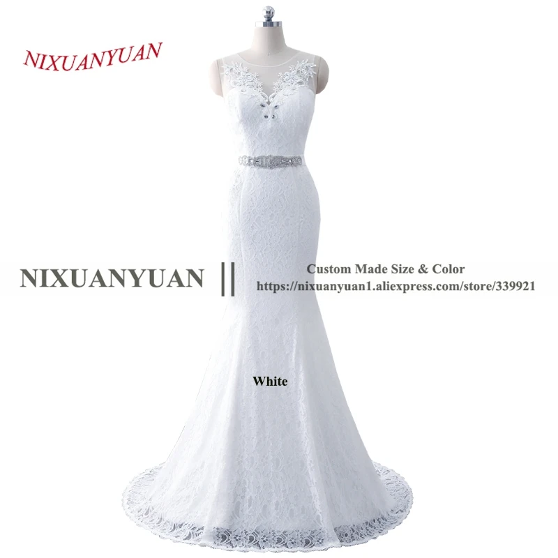 reception dress for bride New Elegant Flowers Lace Wedding Dress 2020 Scoop Neck Mermaid Bridal Gown Simple vestido De noiva Sash vestido de noiva sereia modest wedding dresses