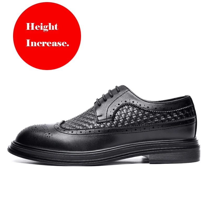 Misalwa/Мужские модельные туфли; Кожаные Осенние Стильные черные Свадебные Элегантные туфли-броги в стиле дерби; обувь на платформе, увеличивающая рост; невидимая обувь - Цвет: Increase Black