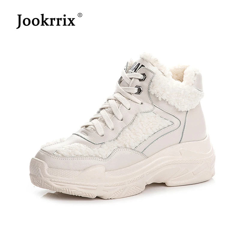 

Jookrrix Shoes Women Fashion Brand High Top Sneakers Platform 2019 Winter zapatos de mujer Ladies footware with Fur Patchwork