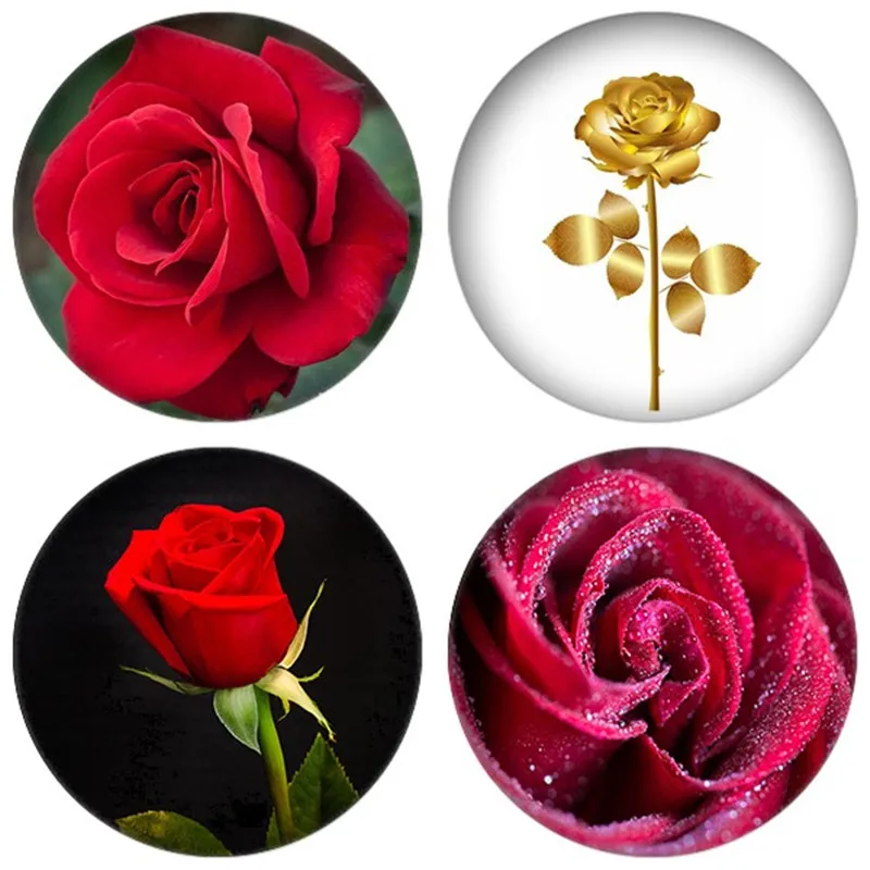 

ZDYING 5pcs Red/Gold Rose Flowers Glass Cabochon Flowers Image Glass Dome Beads Jewelry Findings DIY Custom Valentine's Day gift