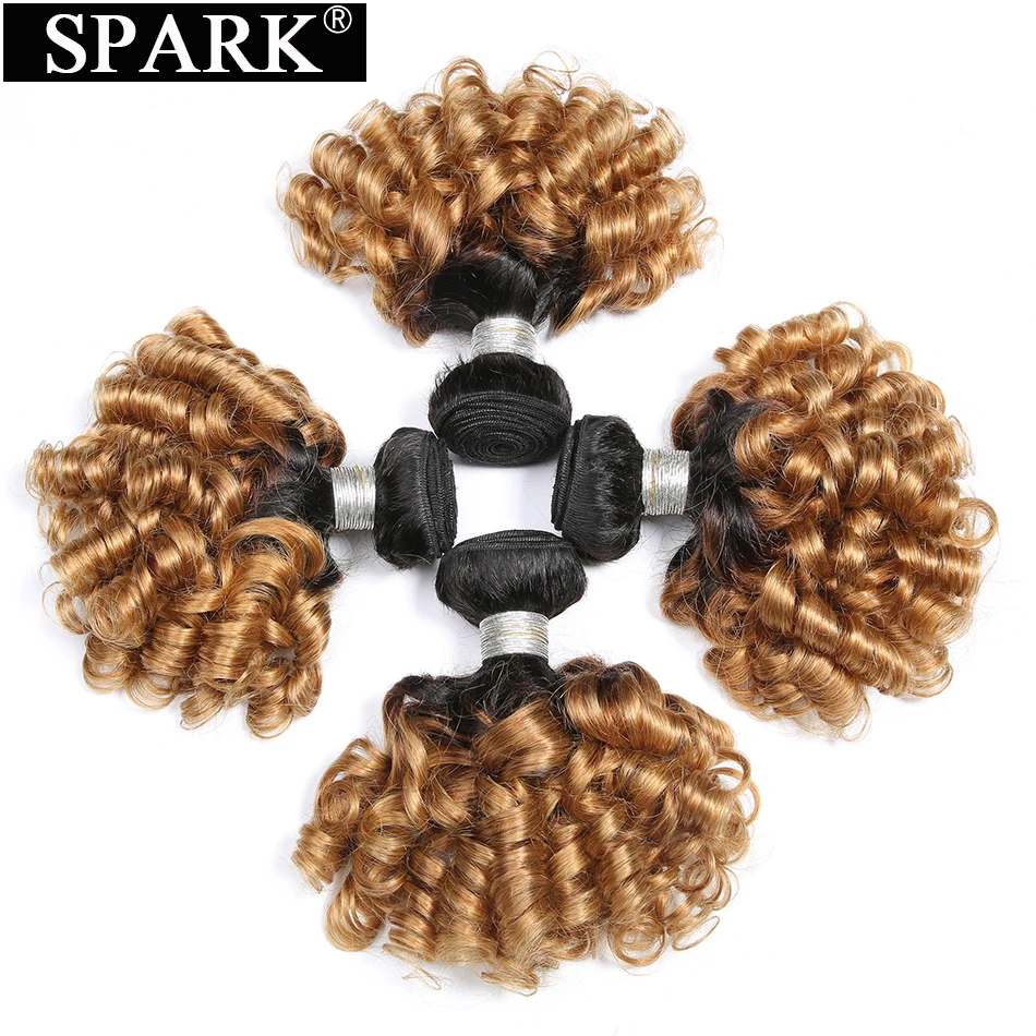 Spark Brazilian Bouncy Curly Hair Bundles 1/3/4pcs 1B/4/30&27 Ombre Color Remy Human Hair Extensions Curly Hair Weave Bundles
