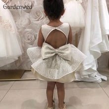 Милое детское вечернее платье с серебряными блестками; Многослойная юбка с бантом и вырезом-лодочкой на спине для маленьких девочек; нарядное свадебное платье;