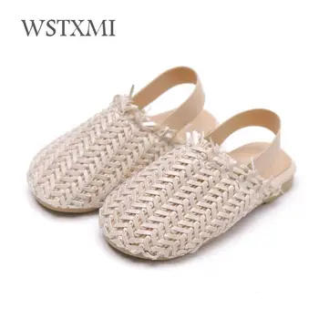 

Summer Kids Weave Sandals for Girls Boys Slippers Children Beach Shoes Soft Non-slip Casual Toddler Baby Leather Sandals 21-30