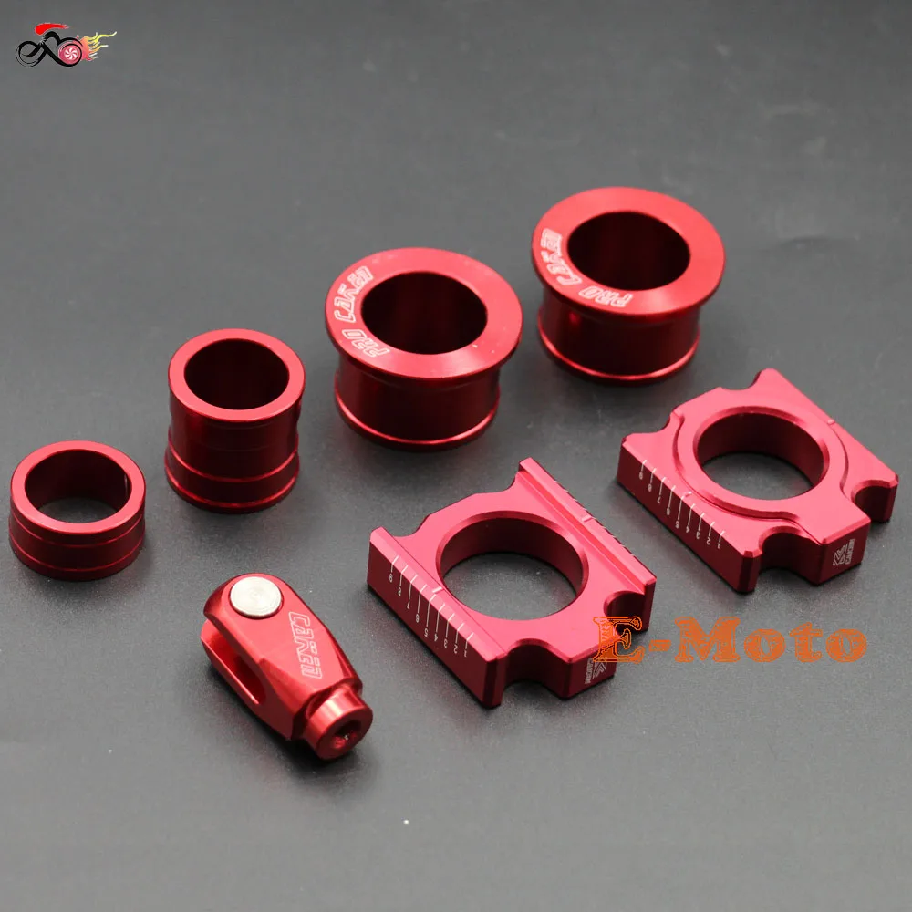 

CNC Rear Chain Adjuster Axle blocks with Front & Rear Wheel Hub Spacers + Brake clevis for CR125 CRF 250X 450R Dirt bike E-Moto