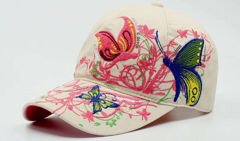 Akizon Baseball Cap With Butterflies And Flowers Embroidery