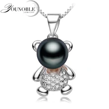 De agua dulce de La Perla Colgante Collar de 925 Mujeres de Plata, Real Negro Colgantes De Perlas Naturales Joyería Mejor Regalo de Cumpleaños de la Hija Blanco