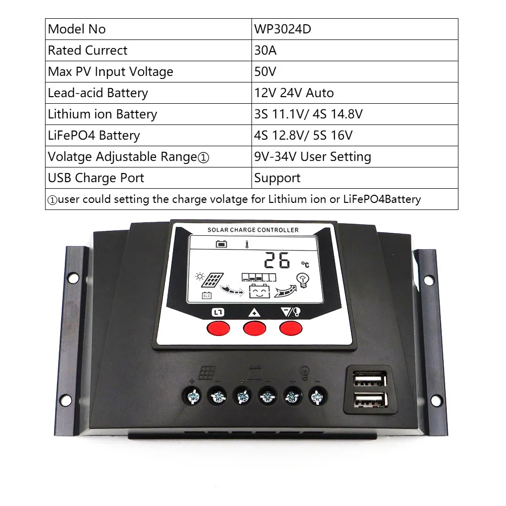 10A 20A 30A 40A 50A 60A 12V 24V интеллектуальная панель солнечных батарей Контроллер заряда батареи Регуляторы ЖК-дисплей li-ion - Цвет: 30A 12 24V