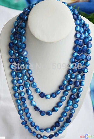 

W&O653 P4592 100" blue baroque freshwater cultured pearl necklace (C0309)