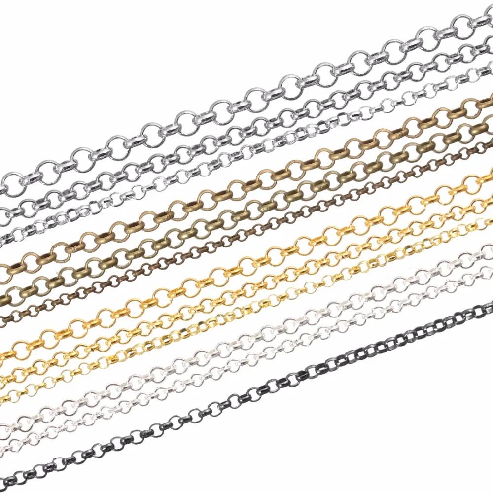 

LOULEUR 10meter/lot 2 3 3.8 mm Metal Necklace Chains Bulk Antique Bronze/Gold/Silver Color Rolo Chains For DIY Jewelry Making