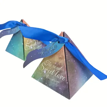 

30pcs Star Pyramid Triangle Paper Candy Boxes for Wedding Decoration Birthday Party Favors Gradient Color Gift Box Packaging