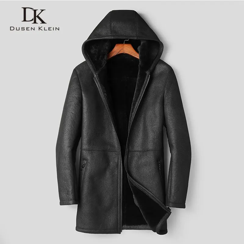 

Men's Genuine Leather Jacket Sheepskin Winter Warm Wool Coat Black Shearling Outerwear 2018 New Designer Brand Thick Fur e8-11