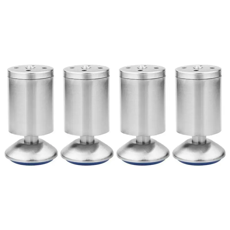 

4's Height Adjustable Stainless Steel Silver Furniture Table Bed Sofa Feet with Rubber Mat for Cabinet Legs (50x100MM)
