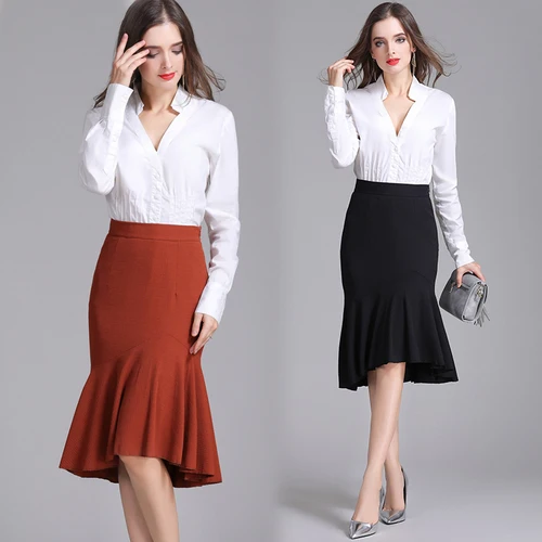 mid length khaki skirt womens
